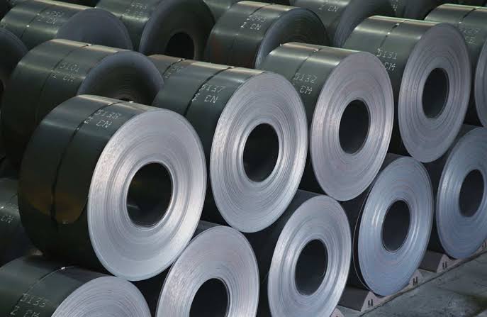 Hot Rolled Steel Coils in a Steel Warehouse Hot Rolled Steel Coils in a Steel Warehouse
